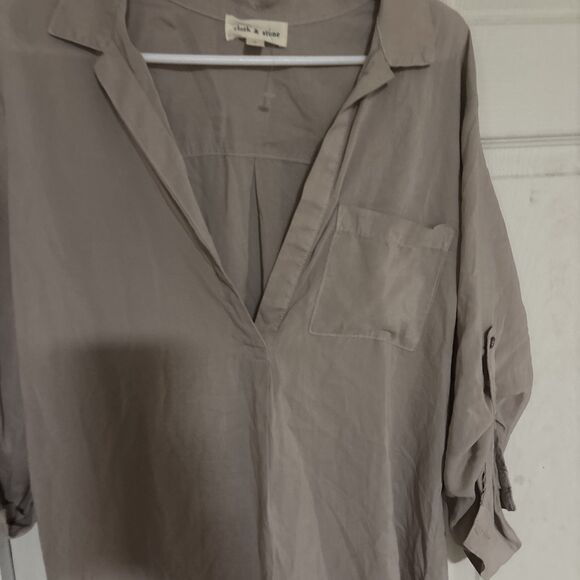 Cloth & Stone Khaki Shirt Dress Size Small Long Sleeve Slip On - Picture 3 of 7